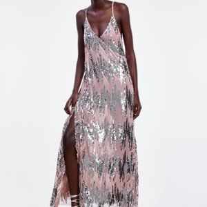 Zara - Silver and Pink Sequin Maxi Dress